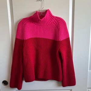 Ann Taylor Two-Tone Ribbed Turtleneck Sweater in Pink & Red